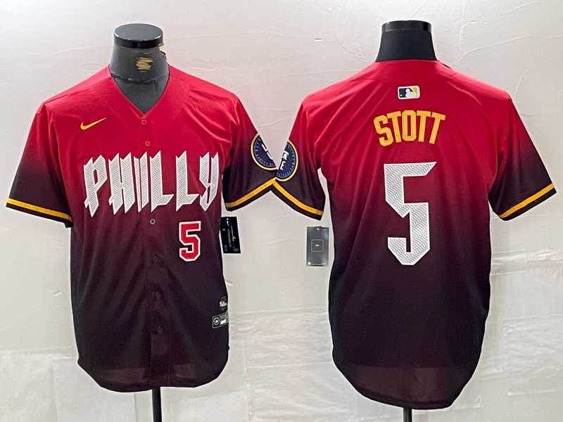 Mens Philadelphia Phillies #5 Bryson Stott Red 2024 City Player Number Cool Base Jerseys->philadelphia phillies->MLB Jersey